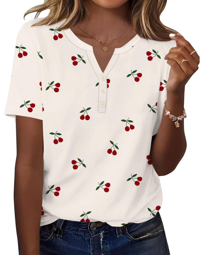 Mckenna Women’s Henley Tunic Top – V-Neck Short Sleeve Stretch Summer Blouse