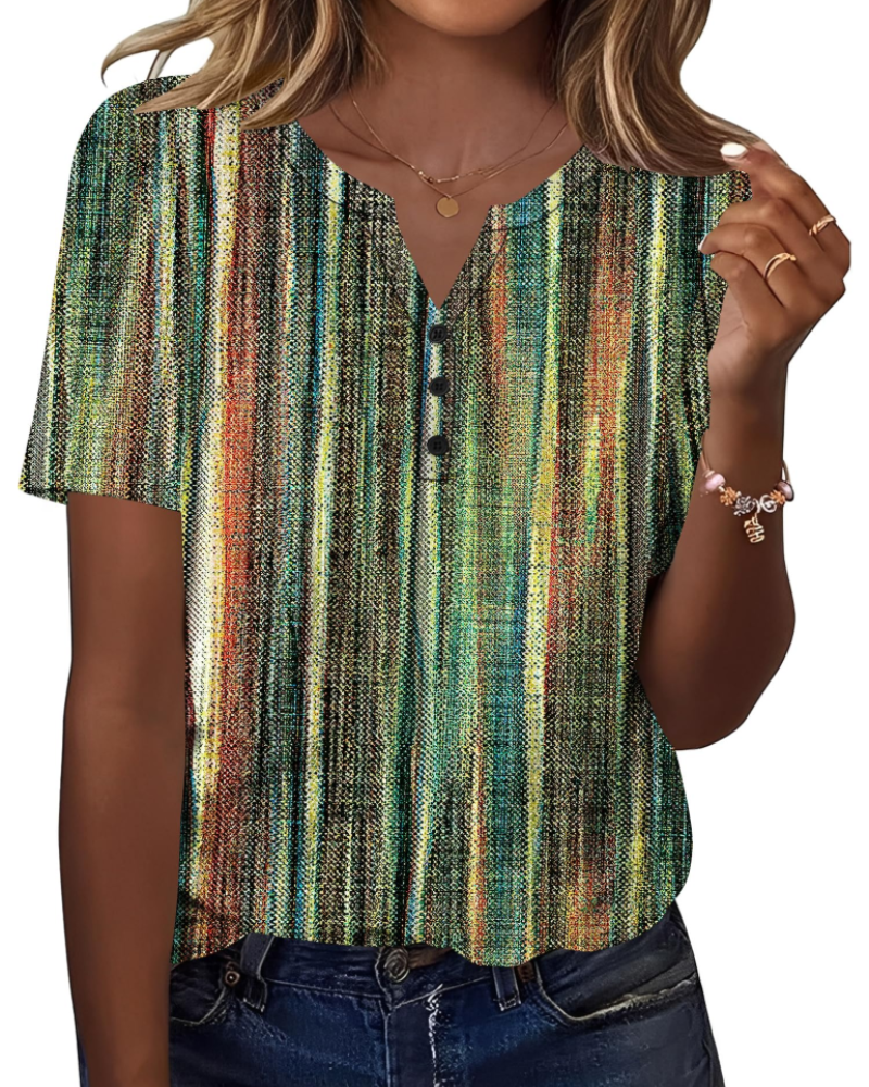 Mckenna Women’s Henley Tunic Top – V-Neck Short Sleeve Stretch Summer Blouse