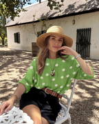 Anika Women’s Cotton Tunic Top – Daisy Print 3/4 Sleeve Lagenlook Blouse