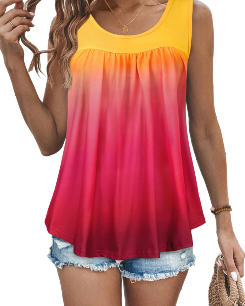 Clara Women’s Pleated Tank Top – Crew Neck Floral Sleeveless Tunic Blouse