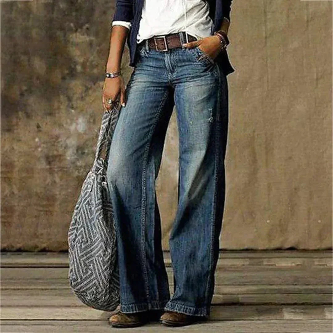 Emie Women’s Low Waist Jeans – Vintage Stretch Denim Trousers with Slim Fit