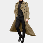 Laurence Men’s Trench Coat – Water-Repellent Long Jacket with Adjustable Sleeves
