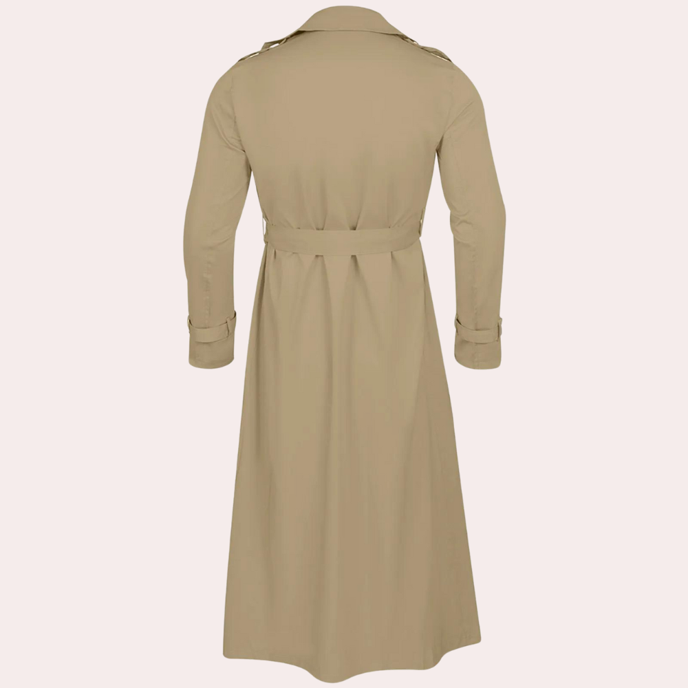 Laurence Men’s Trench Coat – Water-Repellent Long Jacket with Adjustable Sleeves