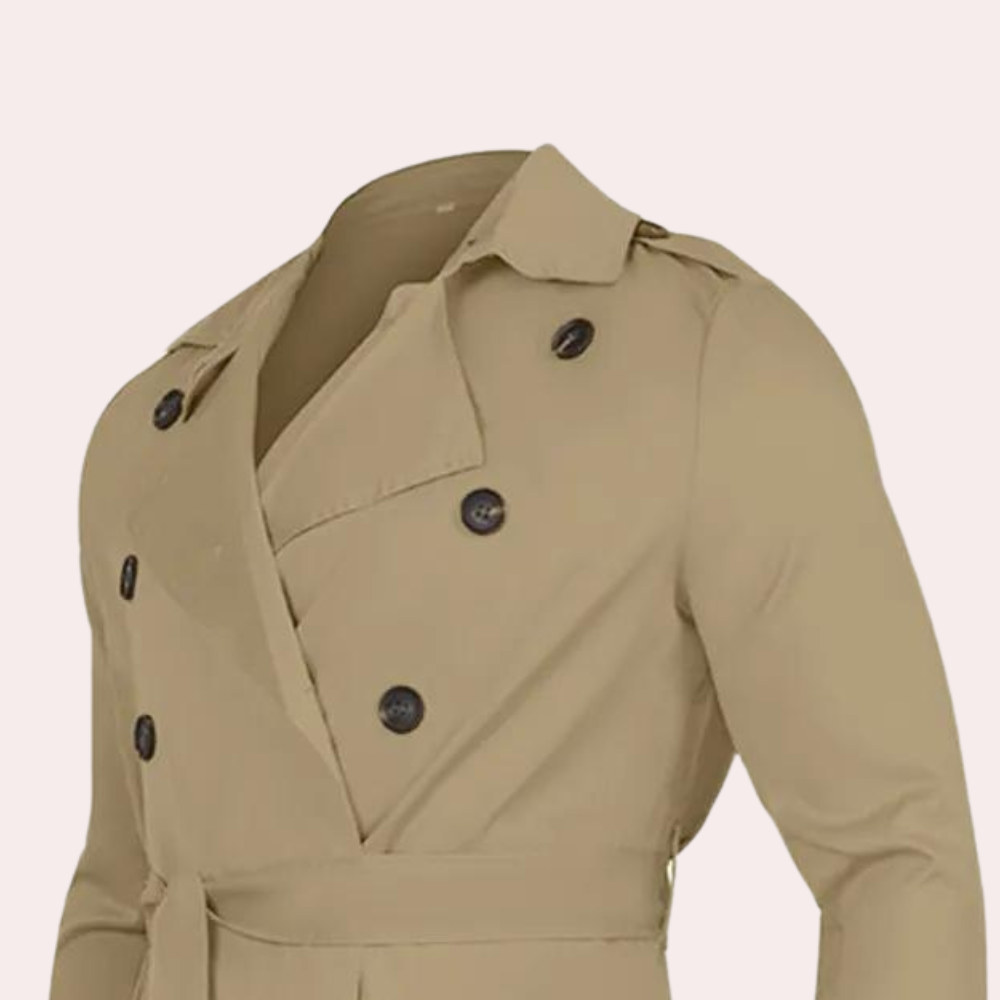 Laurence Men’s Trench Coat – Water-Repellent Long Jacket with Adjustable Sleeves