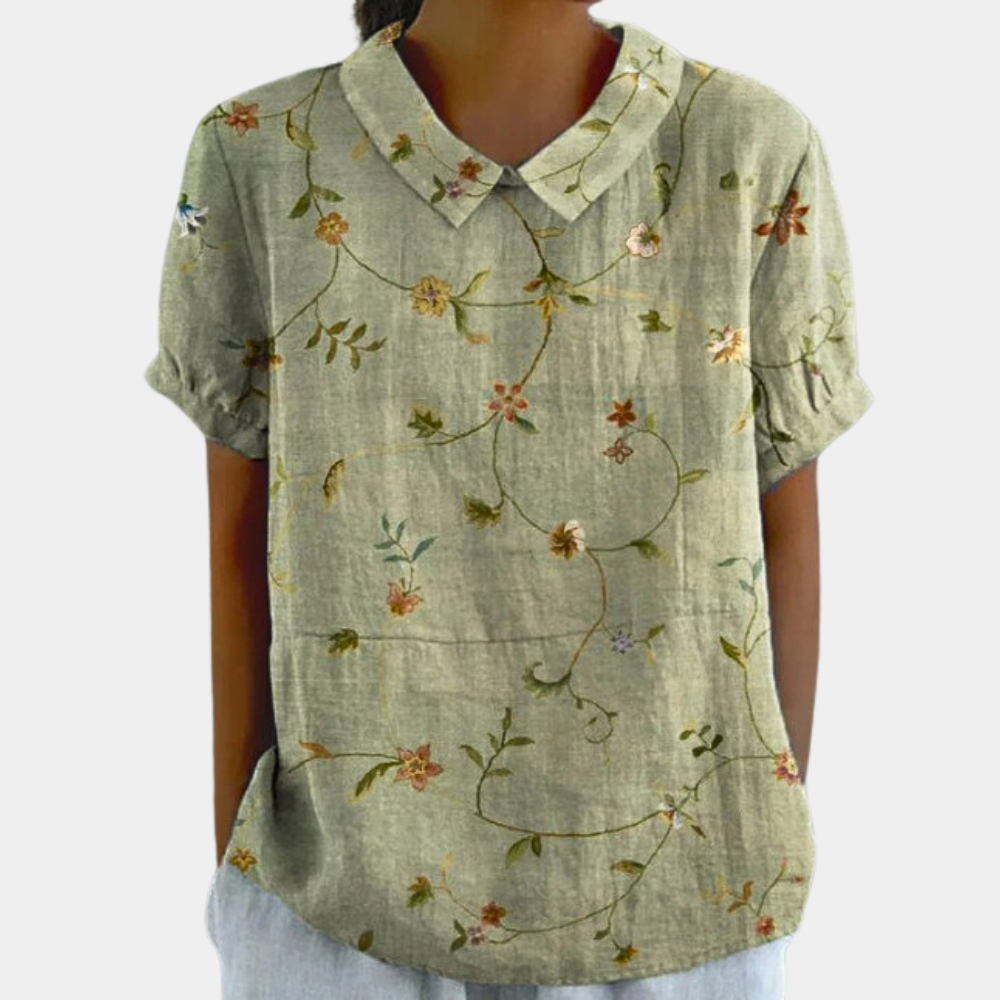 Emily Women’s Floral Blouse – Casual Chic Short Sleeve Top with Soft Stretch Fit
