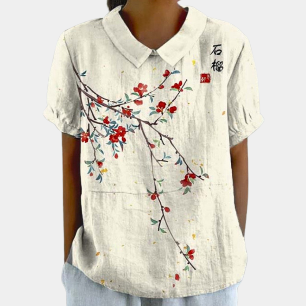 Emily Women’s Floral Blouse – Casual Chic Short Sleeve Top with Soft Stretch Fit