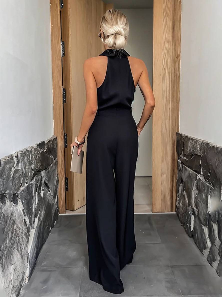 Aliya Women’s Wide Leg Jumpsuit – Sleeveless Casual Playsuit with Shirt Collar