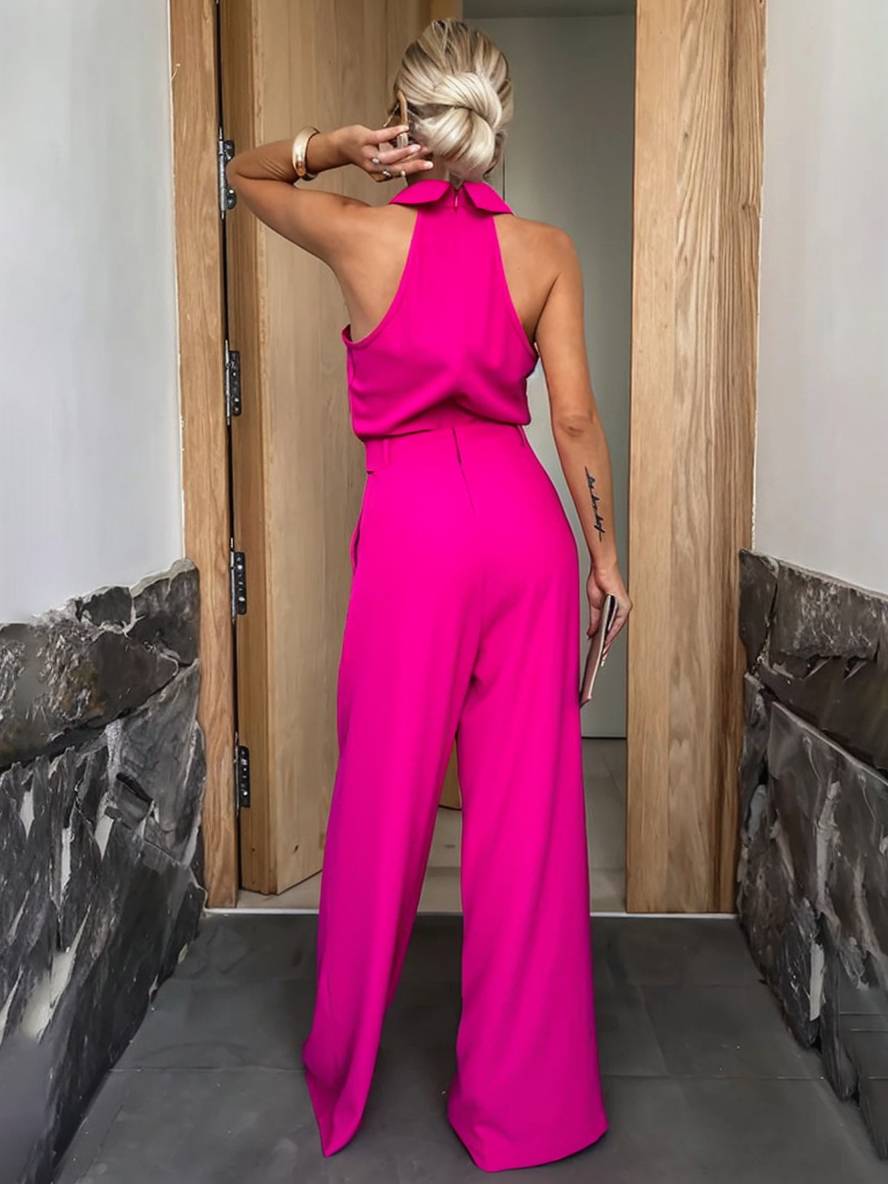 Aliya Women’s Wide Leg Jumpsuit – Sleeveless Casual Playsuit with Shirt Collar