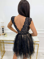 Wendy Women’s Tulle Mini Dress – Elegant V-Neck Backless Party Dress with Lace