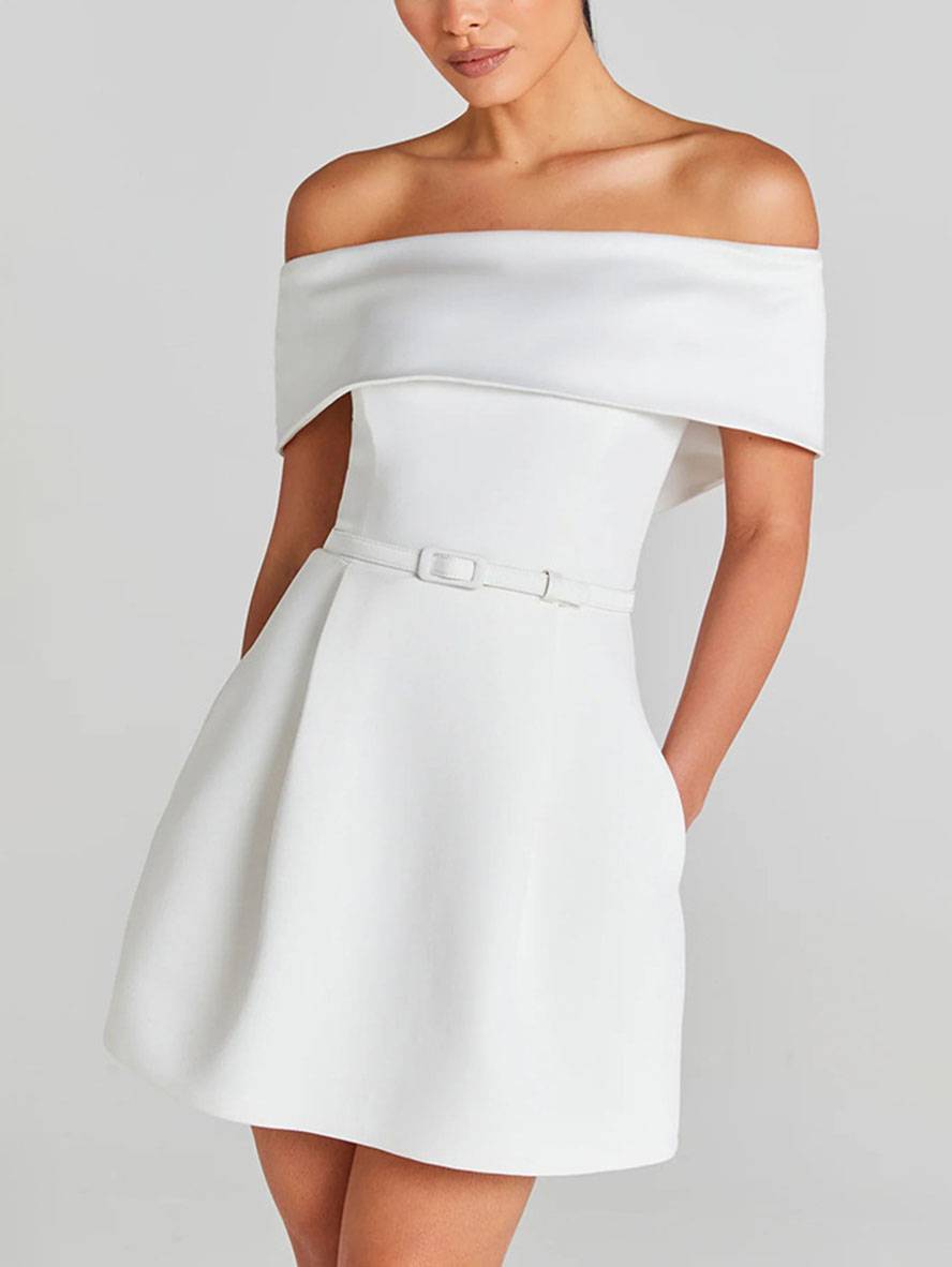 Haziel Women’s Skater Dress – Elegant Sleeveless Boat Neck Cocktail Mini Dress