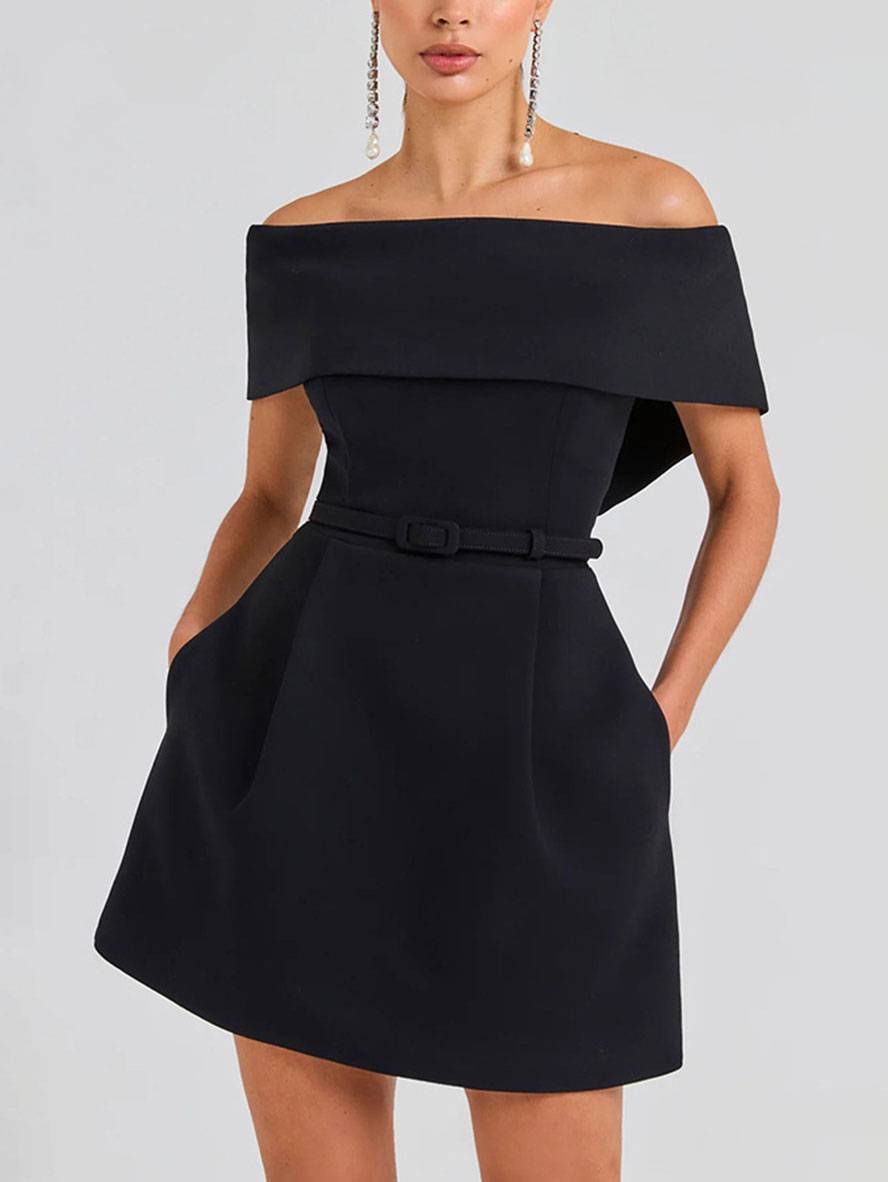 Haziel Women’s Skater Dress – Elegant Sleeveless Boat Neck Cocktail Mini Dress