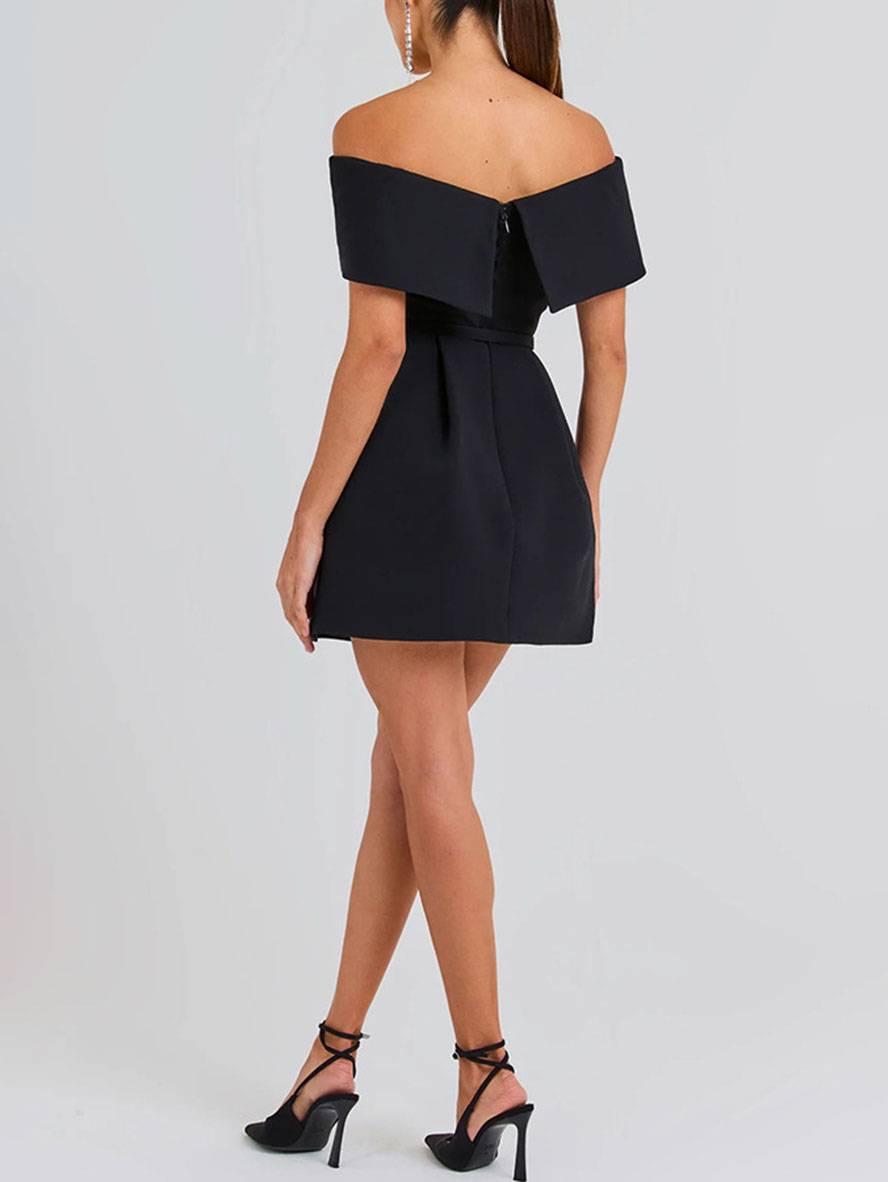 Haziel Women’s Skater Dress – Elegant Sleeveless Boat Neck Cocktail Mini Dress
