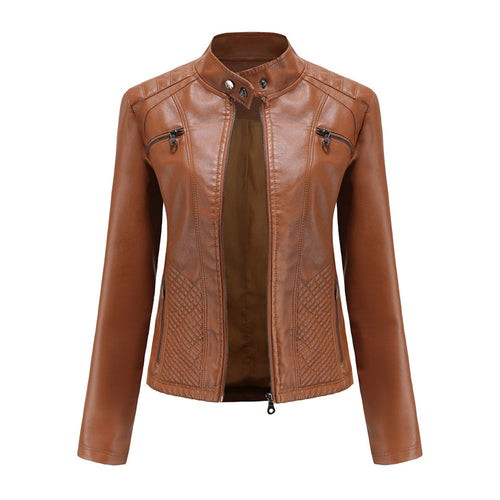 Andrijana Women’s Leather Jacket – Slim Fit Biker Jacket with Zip & Stand Collar