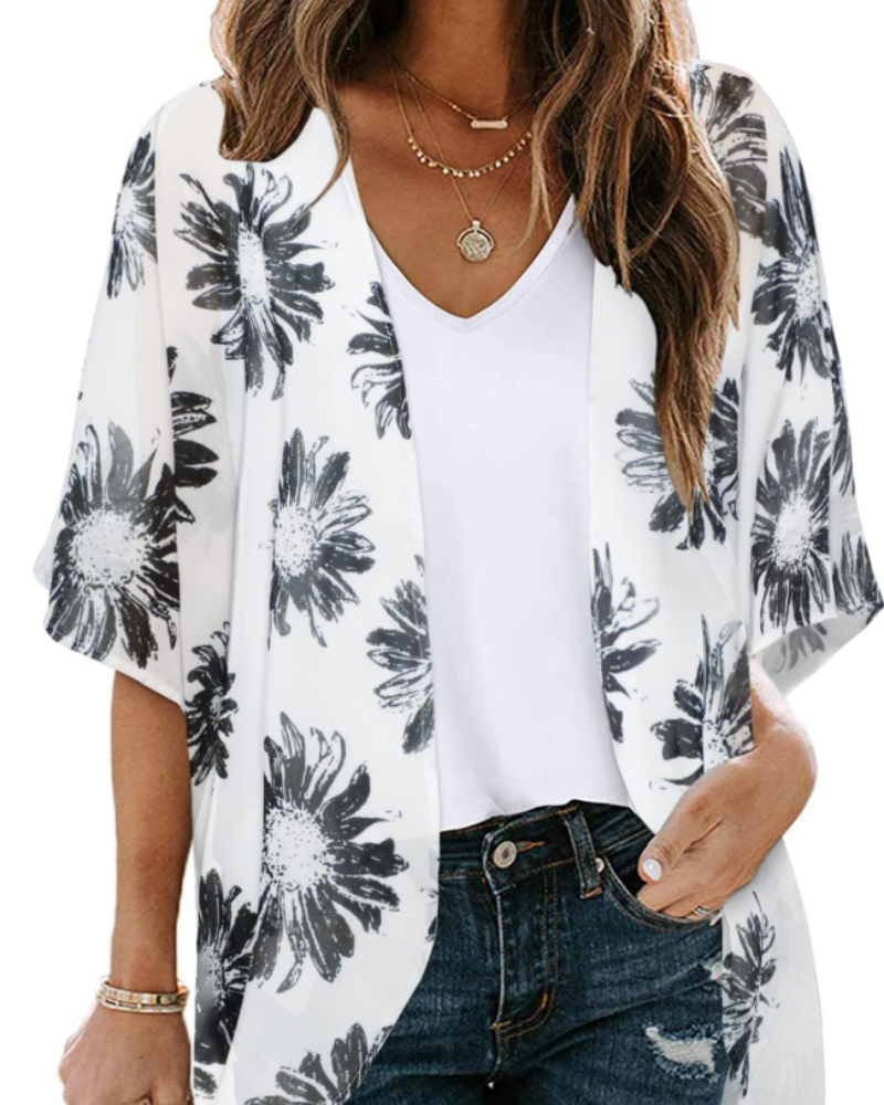 Camila Women's Floral Chiffon Kimono Cover-Up - Lightweight Boho Beach Cardigan