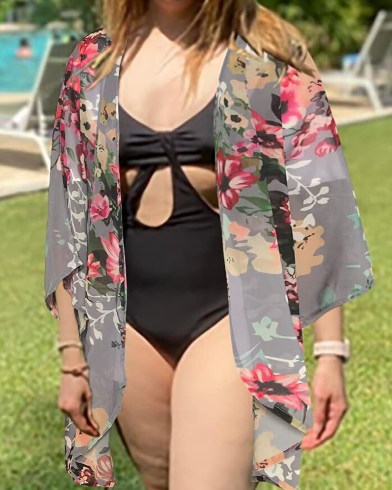Camila Women's Floral Chiffon Kimono Cover-Up - Lightweight Boho Beach Cardigan