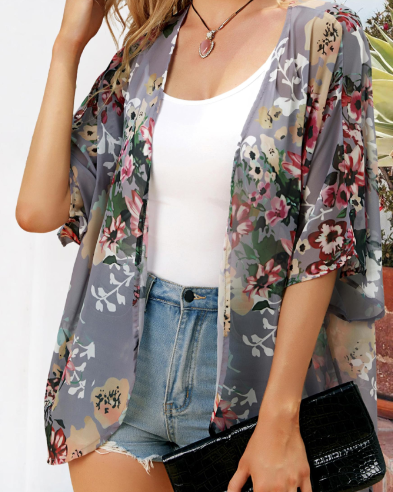 Camila Women's Floral Chiffon Kimono Cover-Up - Lightweight Boho Beach Cardigan