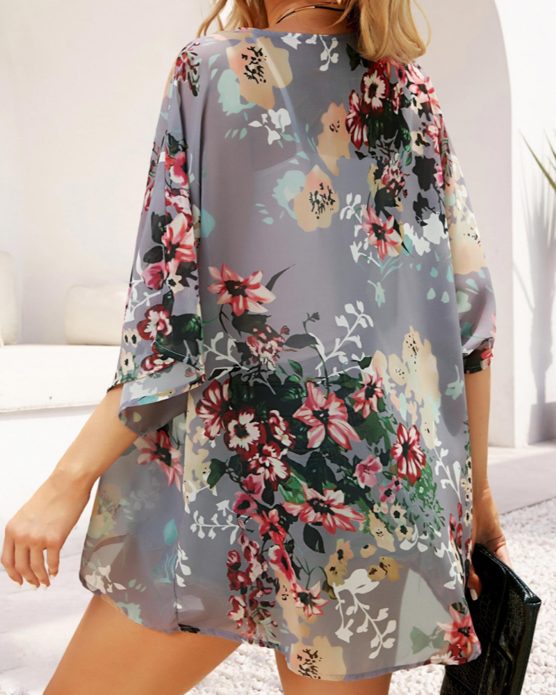 Camila Women's Floral Chiffon Kimono Cover-Up - Lightweight Boho Beach Cardigan