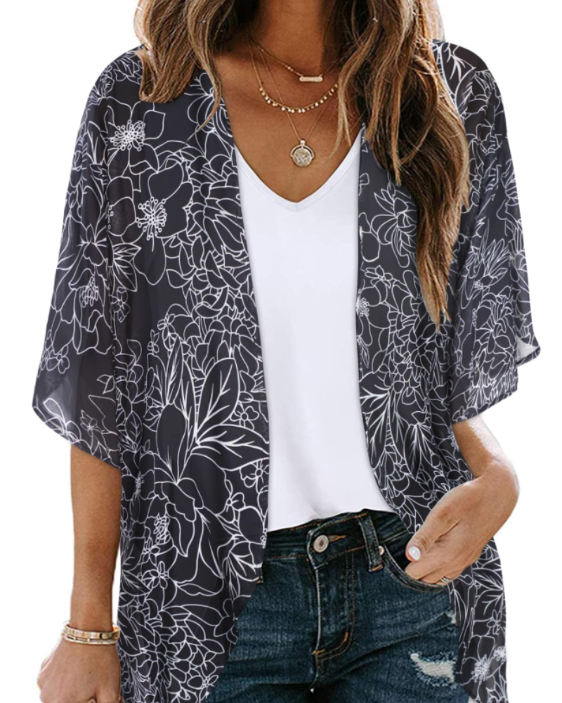 Camila Women's Floral Chiffon Kimono Cover-Up - Lightweight Boho Beach Cardigan