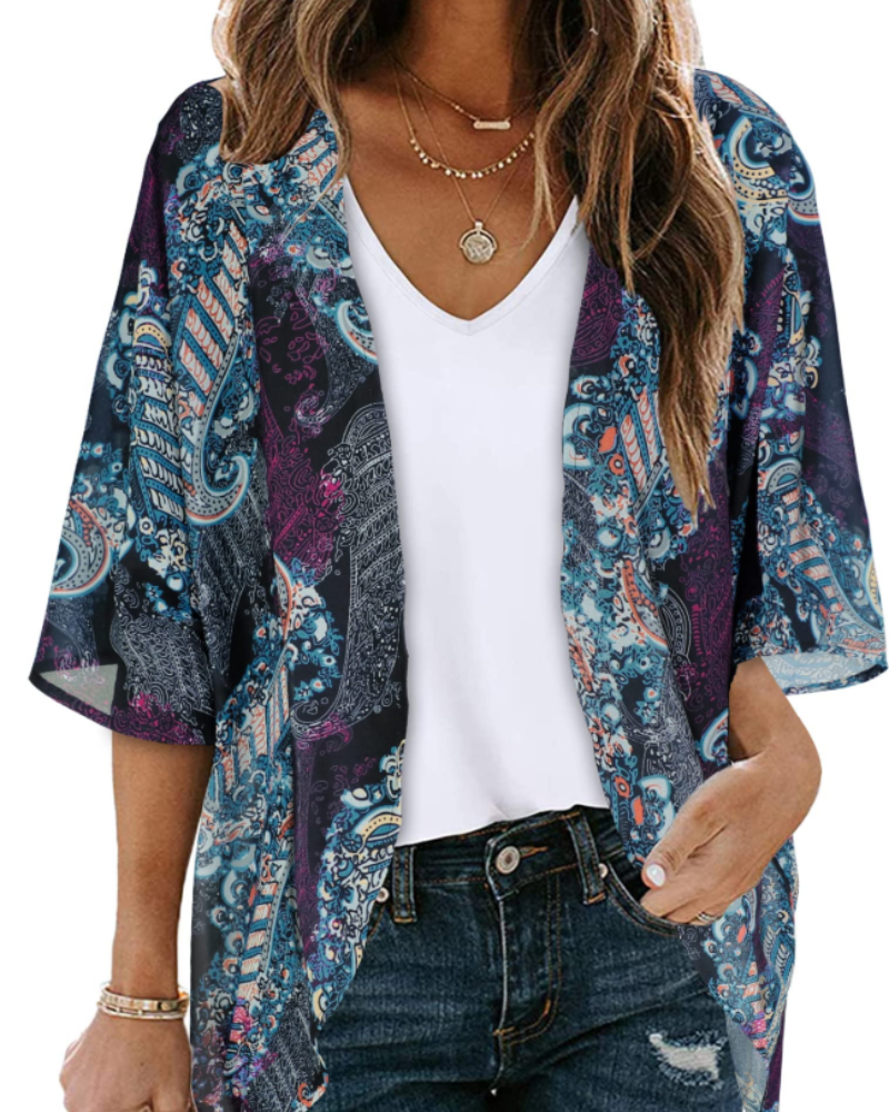 Camila Women's Floral Chiffon Kimono Cover-Up - Lightweight Boho Beach Cardigan