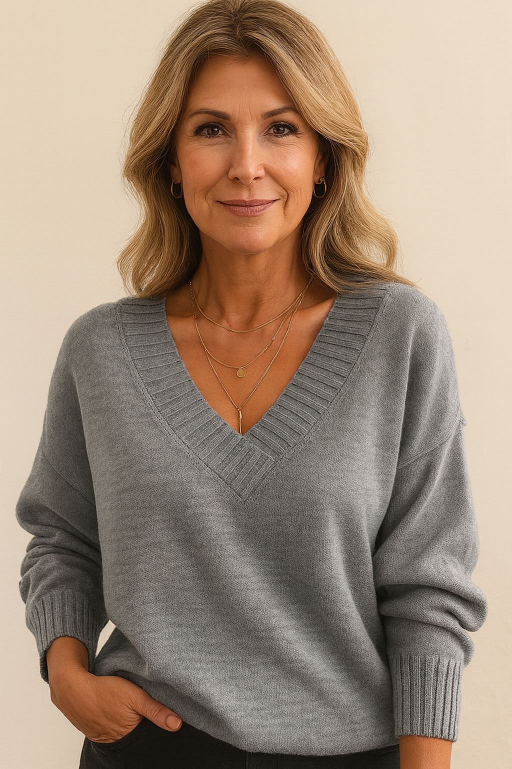 Zeyann Women’s Cashmere Jumper – Soft V-Neck Knit Sweater for Autumn & Winter