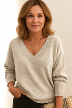 Zeyann Women’s Cashmere Jumper – Soft V-Neck Knit Sweater for Autumn & Winter