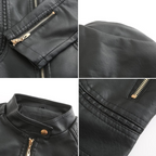 Janiyah Women’s Leather Jacket – Elegant Zip-Up Coat with Chic High Collar