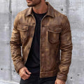 Pierre Men’s Vintage Leather Jacket – Classic Button-Up Jacket with Soft Lining