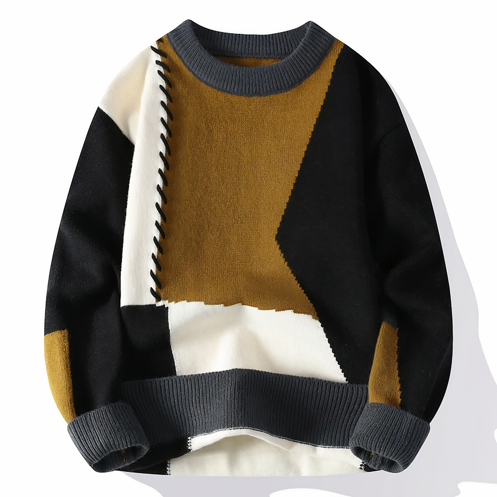 Dave Men’s Patchwork Sweater – Warm Casual Knit Jumper for Autumn & Winter Style