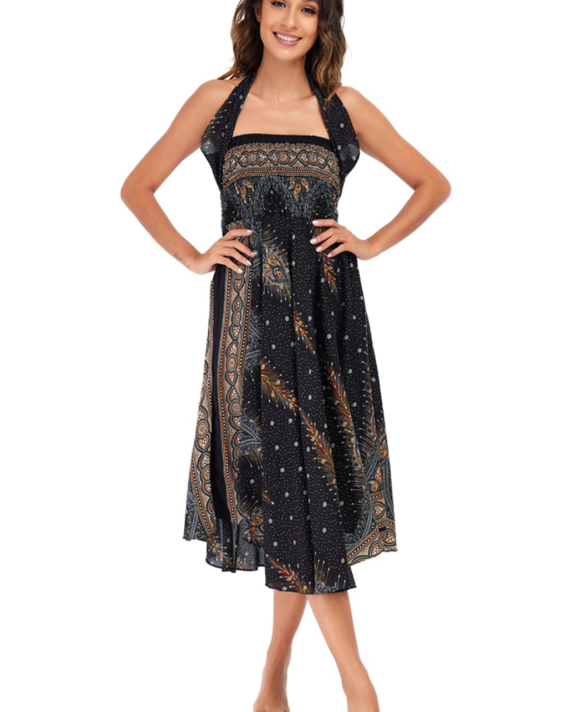 Sienna Women’s Boho Maxi Dress – 2-in-1 Halter A-Line Viscose Dress