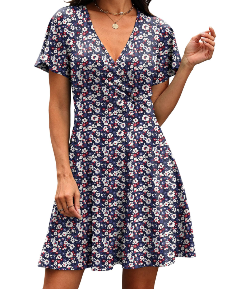 Isabelle Women’s Wrap V-Neck Dress – Ruffle Sleeve A-Line Summer Dress