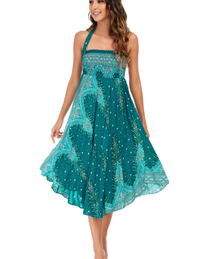 Sienna Women’s Boho Maxi Dress – 2-in-1 Halter A-Line Viscose Dress