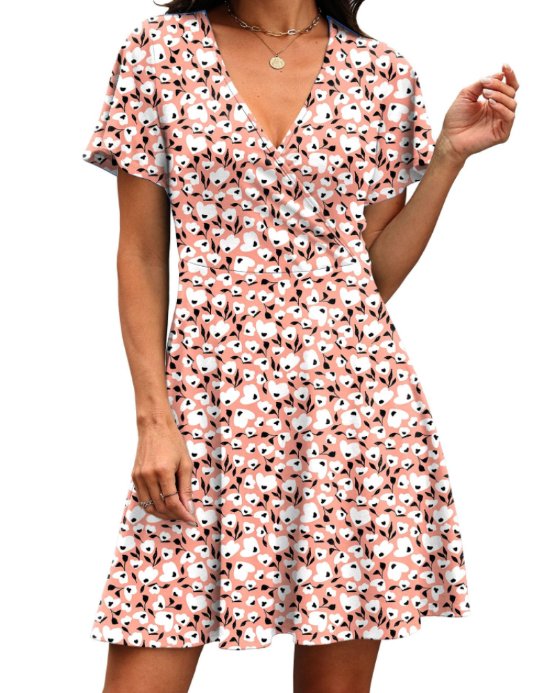 Isabelle Women’s Wrap V-Neck Dress – Ruffle Sleeve A-Line Summer Dress