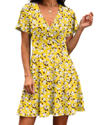 Isabelle Women’s Wrap V-Neck Dress – Ruffle Sleeve A-Line Summer Dress