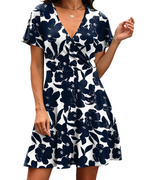 Isabelle Women’s Wrap V-Neck Dress – Ruffle Sleeve A-Line Summer Dress