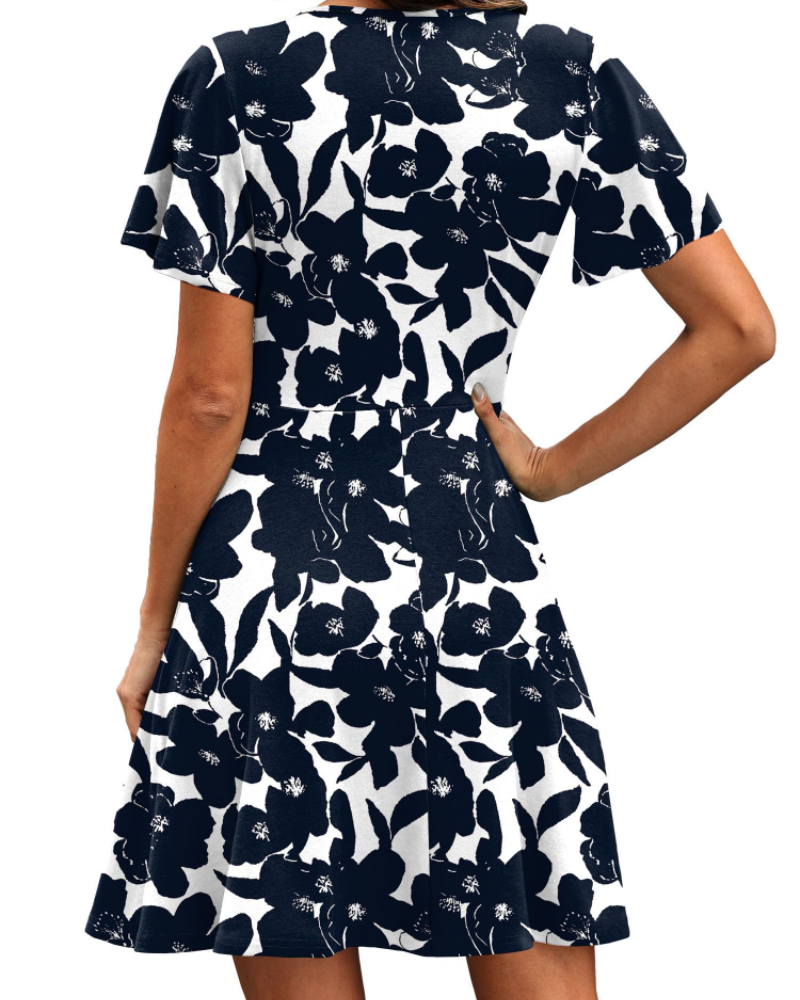 Isabelle Women’s Wrap V-Neck Dress – Ruffle Sleeve A-Line Summer Dress