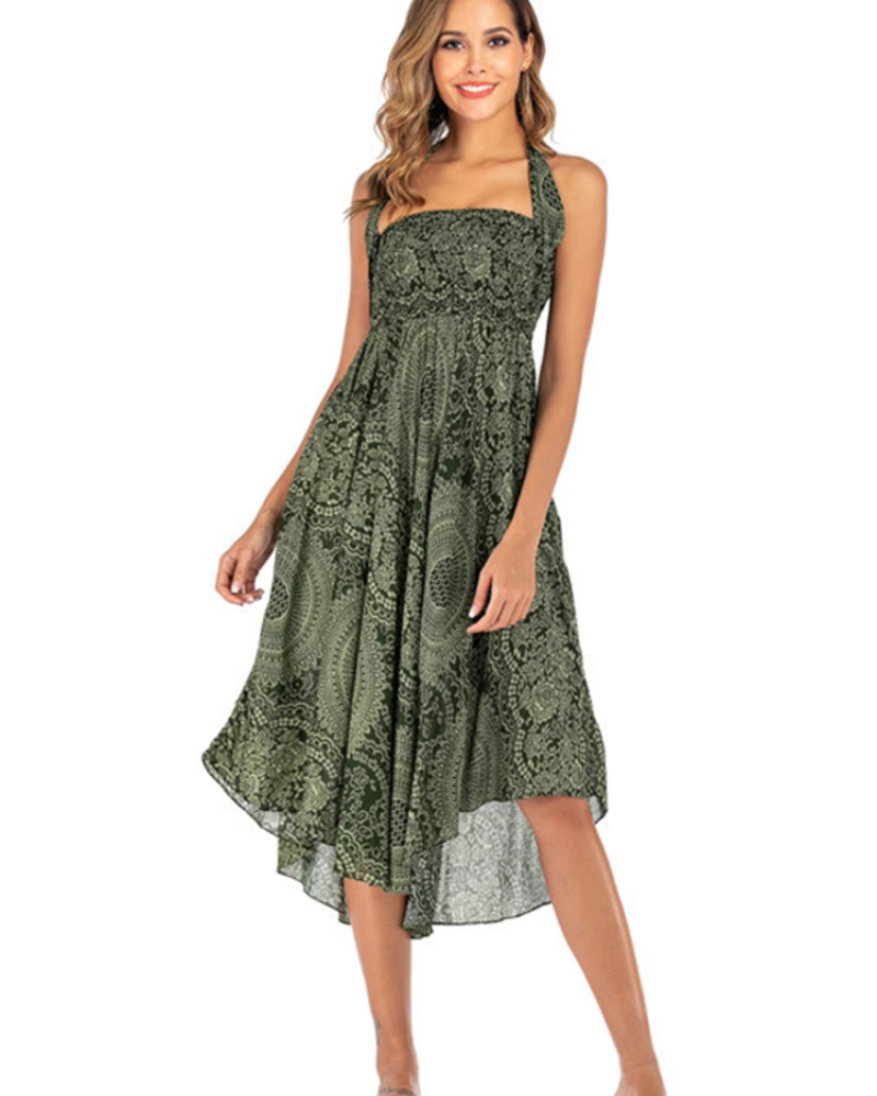 Sienna Women’s Boho Maxi Dress – 2-in-1 Halter A-Line Viscose Dress
