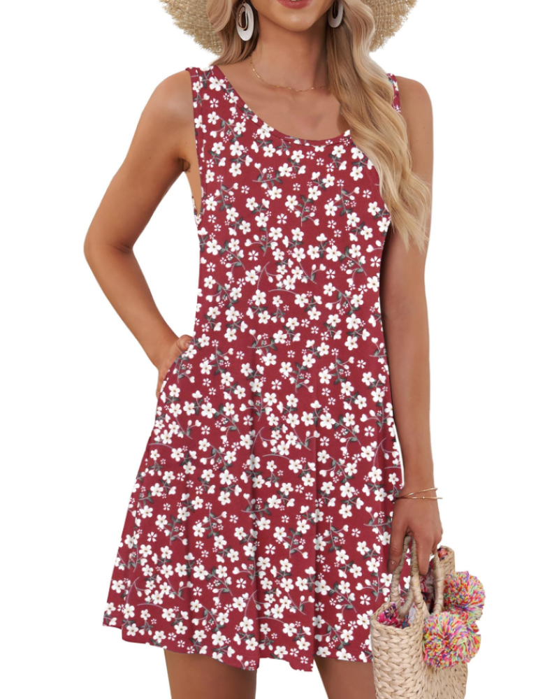 Avery Women’s Floral Tank Dress – Sleeveless Swing Dress with Pockets