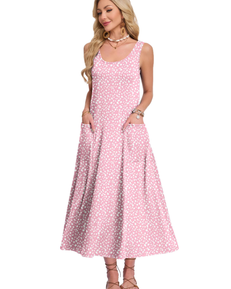 Naomi Women’s Sleeveless Maxi Dress – U-Neck A-Line Summer Dress with Pockets