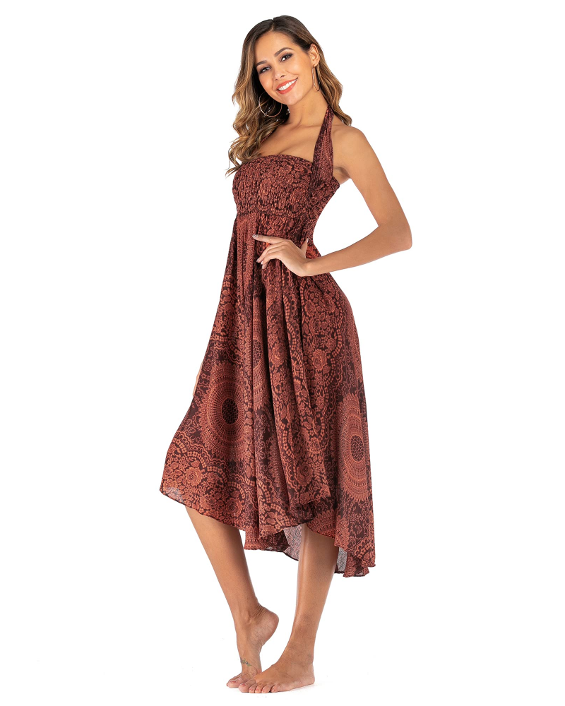 Sienna Women’s Boho Maxi Dress – 2-in-1 Halter A-Line Viscose Dress