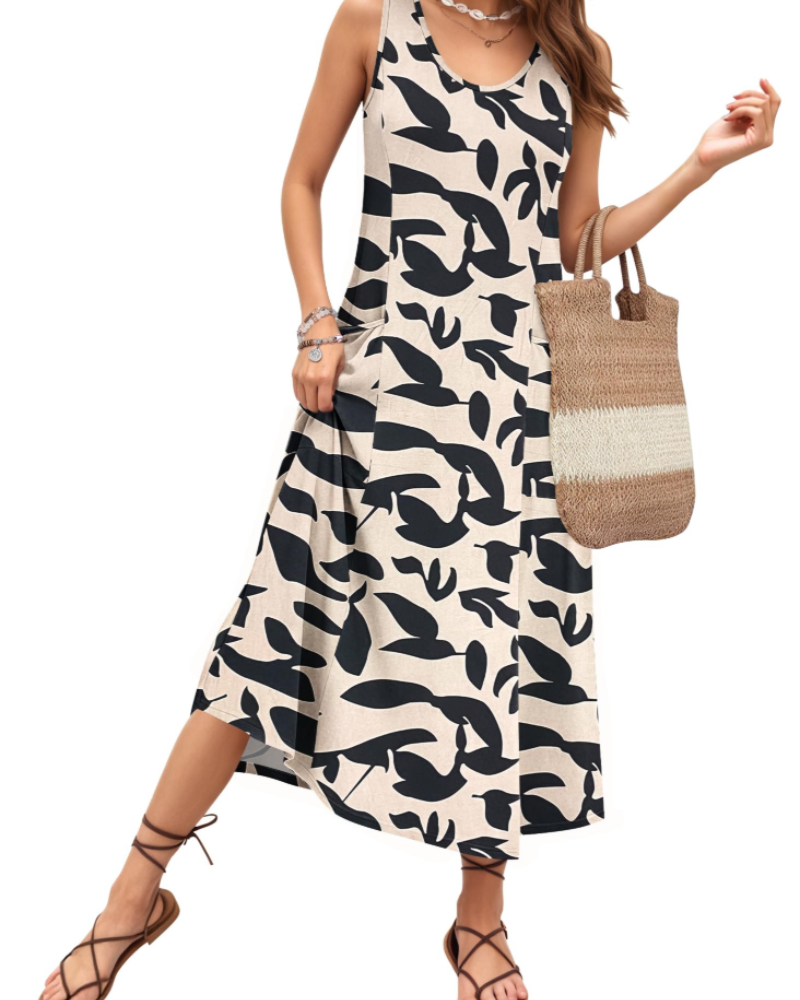 Naomi Women’s Sleeveless Maxi Dress – U-Neck A-Line Summer Dress with Pockets