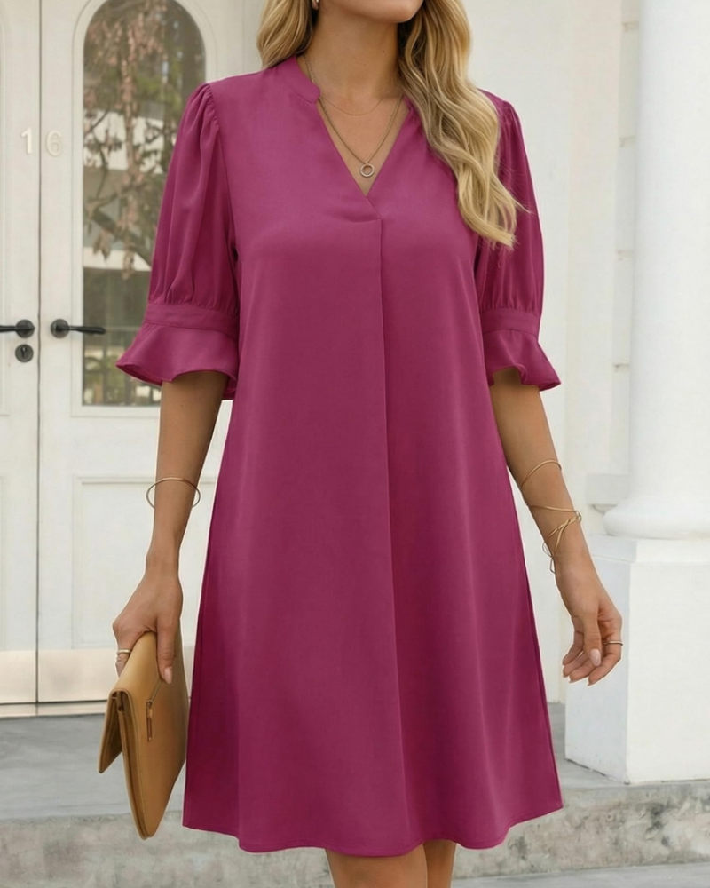 Isabella Women’s V-Neck Midi Dress – Ruffle Sleeve Loose Summer Dress