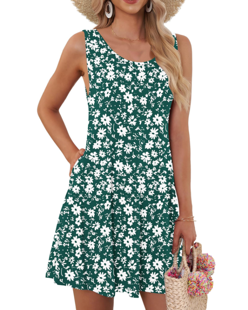 Avery Women’s Floral Tank Dress – Sleeveless Swing Dress with Pockets