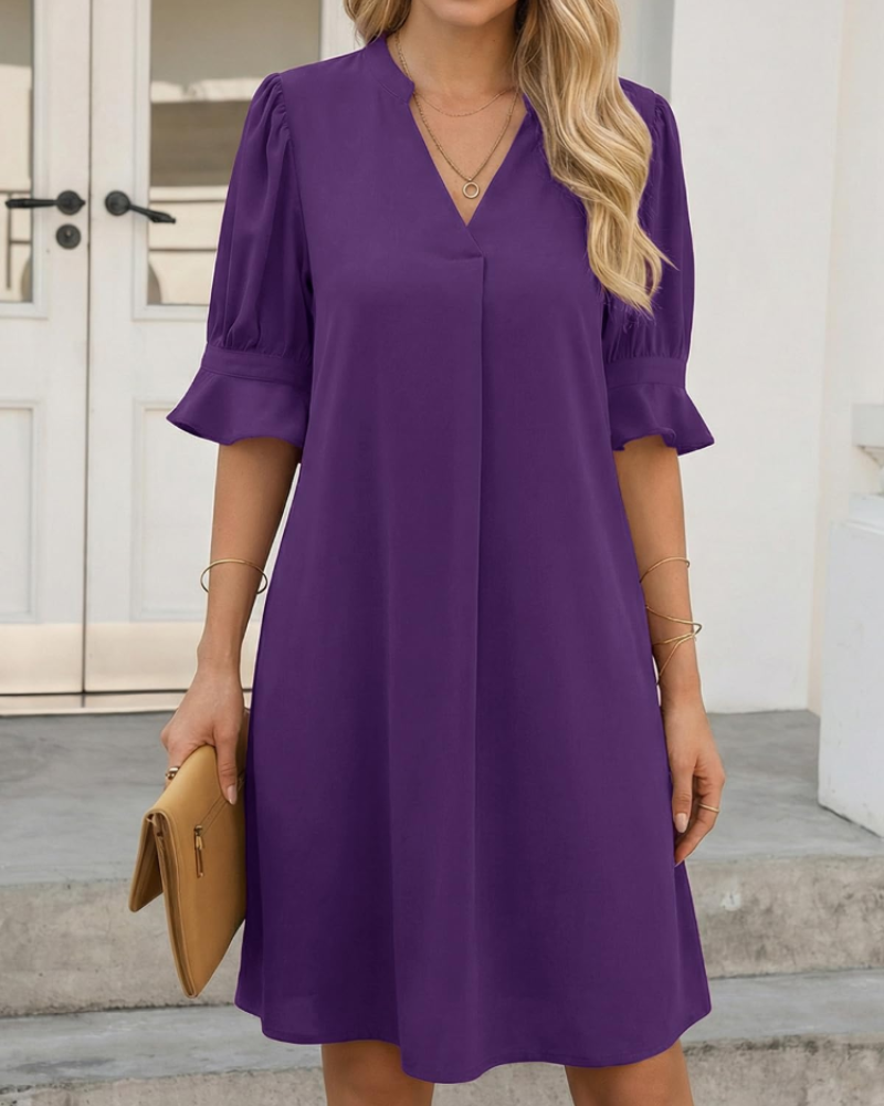 Isabella Women’s V-Neck Midi Dress – Ruffle Sleeve Loose Summer Dress