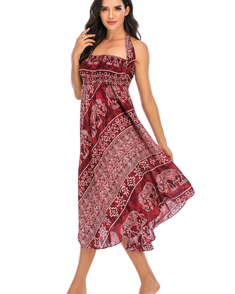 Sienna Women’s Boho Maxi Dress – 2-in-1 Halter A-Line Viscose Dress