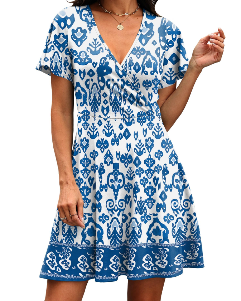 Isabelle Women’s Wrap V-Neck Dress – Ruffle Sleeve A-Line Summer Dress