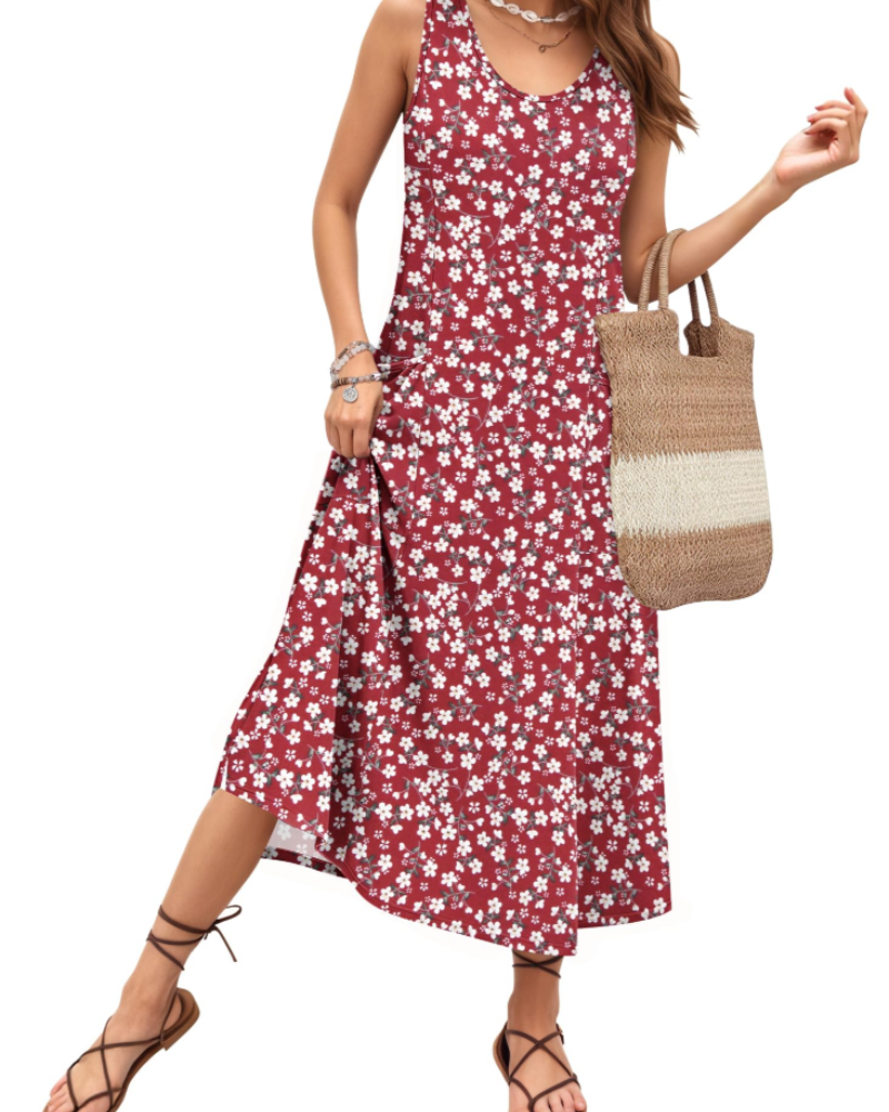 Naomi Women’s Sleeveless Maxi Dress – U-Neck A-Line Summer Dress with Pockets