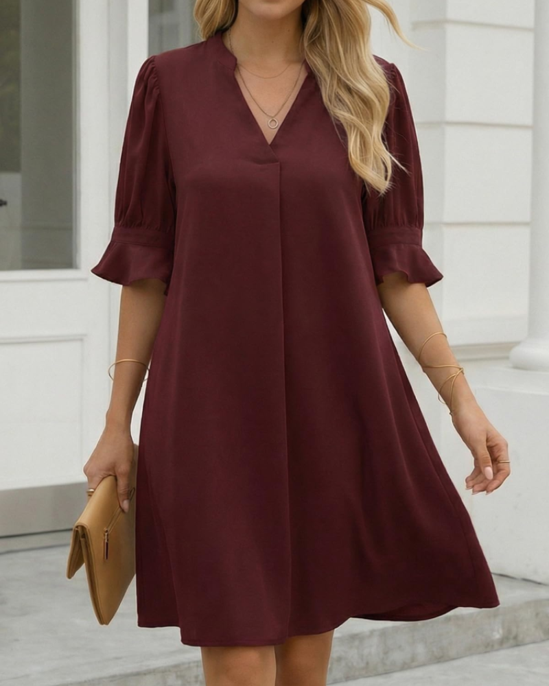 Isabella Women’s V-Neck Midi Dress – Ruffle Sleeve Loose Summer Dress