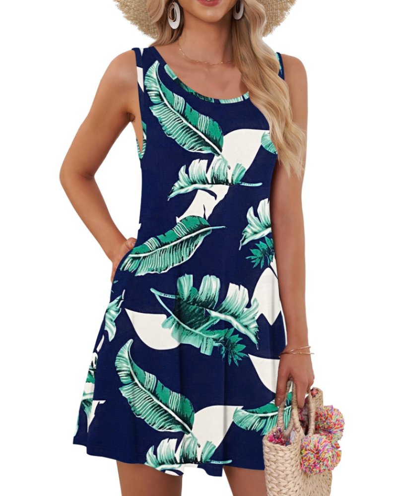 Avery Women’s Floral Tank Dress – Sleeveless Swing Dress with Pockets
