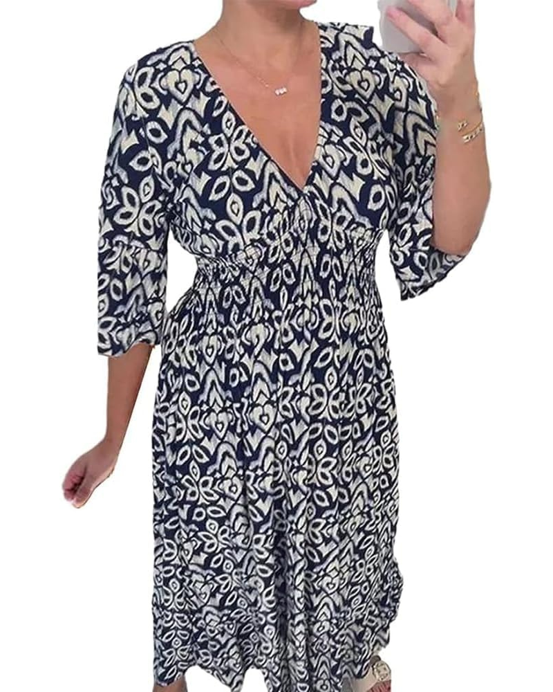 Valerie Women’s Floral Dress – V-Neck Puff Sleeve High Waist Split Summer Dress