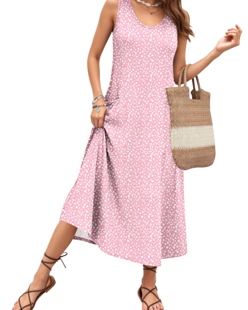 Naomi Women’s Sleeveless Maxi Dress – U-Neck A-Line Summer Dress with Pockets
